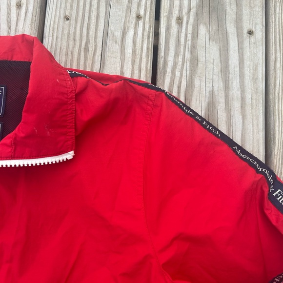 Abercrombie & Fitch Jacket‎ Mens Small Red Windbreaker Full Zip Y2K Preppy Logo - Picture 4 of 11